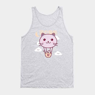 Air Balloon Cat Kawaii Illustration Tank Top